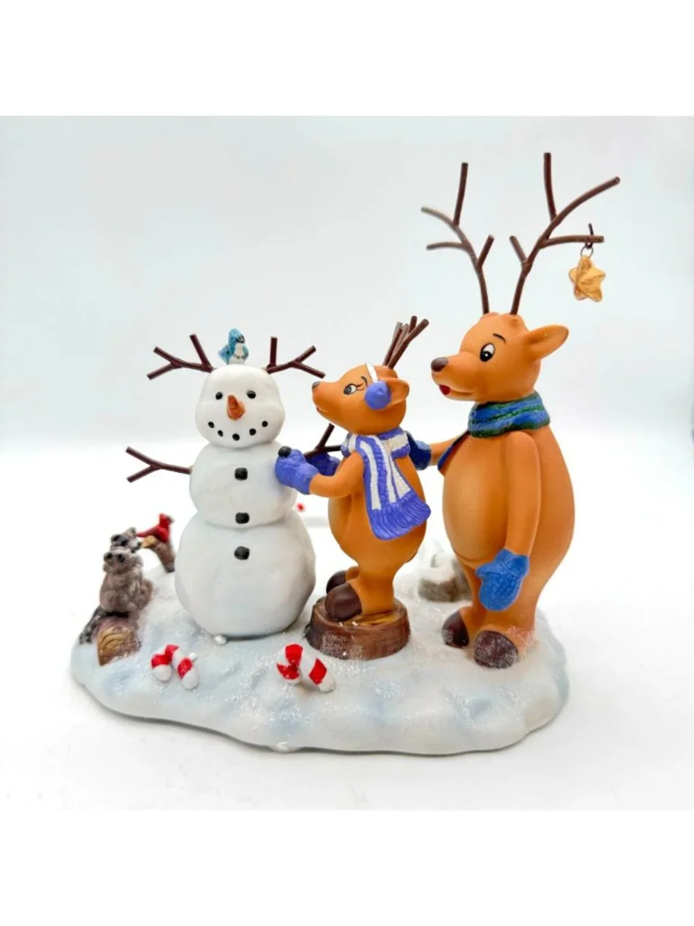 PartyLite Reindeer Snowman Scene Pillar Candle Holder Figurine w Box Pamphlet